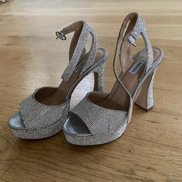 Steve Madden Sparkly Rhinestone Platform Ankle Strap Sandals - Picture 1 of 7